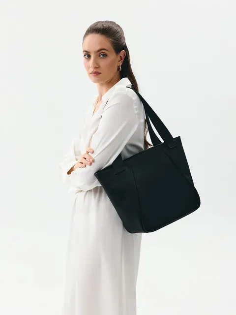 MARCELLA czarna skórzana torba shopper damska shopperka