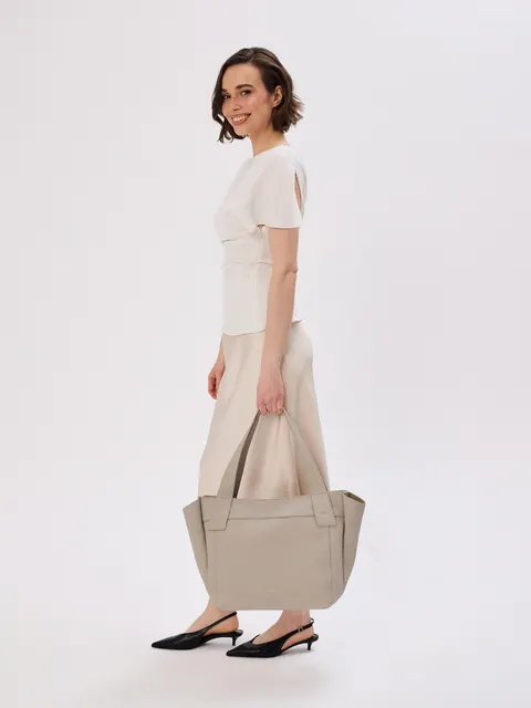 ISABELLA jasny beż skórzana torba shopper damska duża shopperka