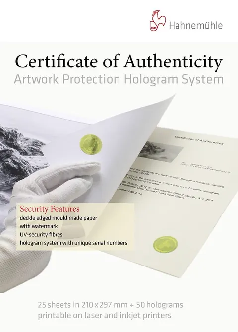 Certyfikat Autentyczności HAHNEMUHLE Certificate of Authenticity