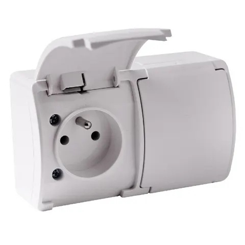 Gniazdo podwójne białe Koala 2x2P+Z n/t IP44 VG-2 z klapką białą
