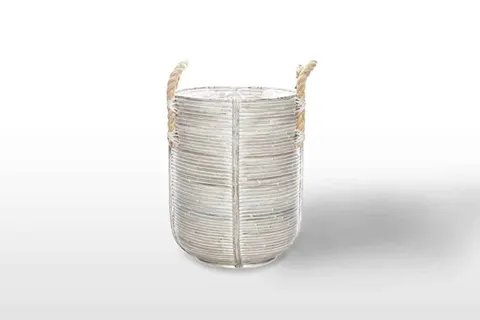 Kosz rattanowy AMIENS ⌀35cm x wys. 40cm biały przecierany