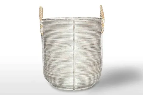 Kosz rattanowy AMIENS ⌀45cm x wys. 50cm biały przecierany
