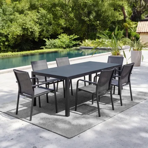 Zestaw jadalniany OVIEDO + 6x SOLLER antracyt 1963 OUTLET