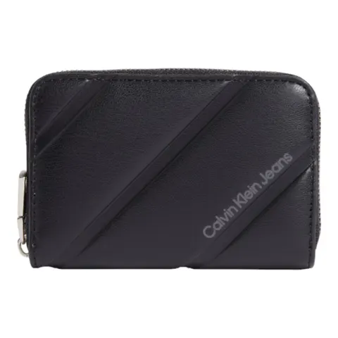 CALVIN KLEIN PORTFEL DAMSKI QUILTED MED ZIP AROUND CZARNY K60K611972 BEH