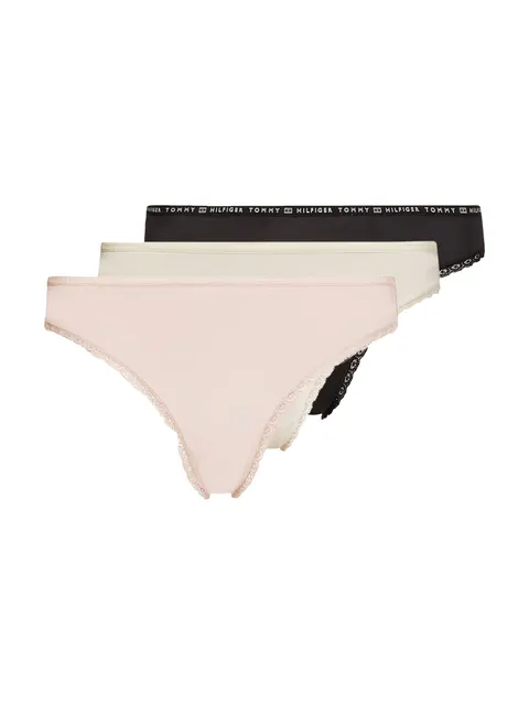 TOMMY HILFIGER BIKINI DAMSKIE 3P MAJTKI BLACK/PINK/IVORY UW0UW02825 0R8 - Rozmiar: XS