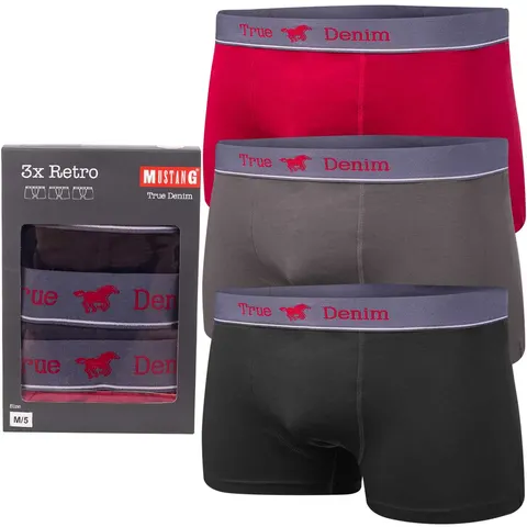 MUSTANG BOKSERKI MĘSKIE MAJTKI 3PK CZARNE/GRAFITOWE/CZERWONE 4148 1003 427 - Rozmiar: XL