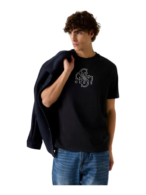 GUESS KOSZULKA MĘSKA T-SHIRT SS BSC BASIC QUATTRO CZARNA M5BI76I3Z14 JBLK - Rozmiar: L
