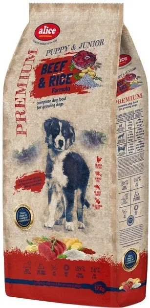 Alice Professional Puppy & Junior Wołowina z ryżem 17 kg