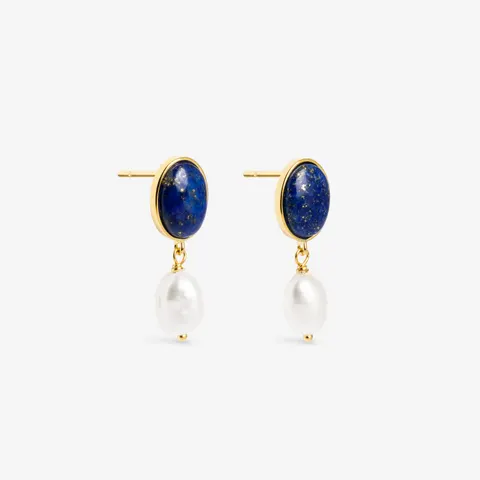 Kolczyki z lapis lazuli; i perłami, srebrne pozłacane