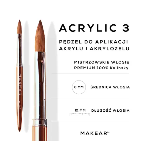 Makear Pędzel do nakładania akrylu Acrylic 3, włosie 100% kolinsky.
