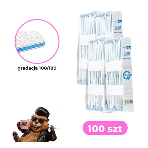 Nail4U Pilnik do Paznokci łódka 100szt BASIC III 100/180 Hybrydy Żele Akryl Rabat -15%