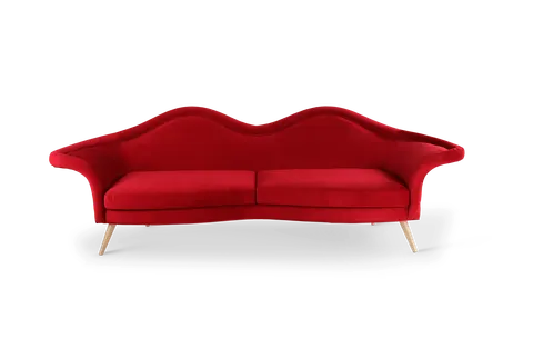 Designerska sofa Jeane od Ottiu aksamit usta mosiężne nóżki 252x83x86 cm