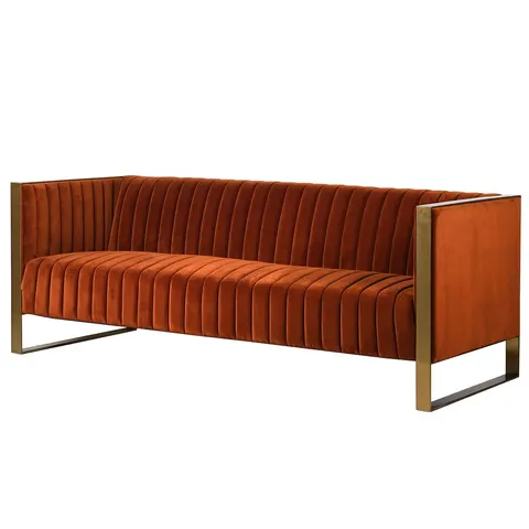 Pomarańczowa sofa Caroline Orange 210 cm aksamit stal nierdzewna