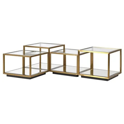 Stolik kawowy Clear Multi 42 cm wysokości cztery elementy złota stal lustrzane półki