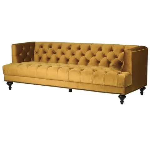 Sofa Minor Mustard 213 cm szerokości velvet żółta trzyosobowa