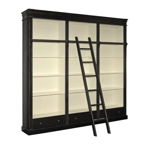 Czarna biblioteczka Minor Black 246 × 240 cm z drabinką