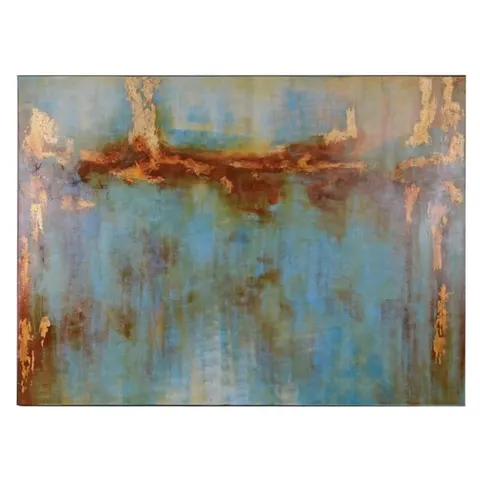 Obraz olejny Belgrave Niebieski Złoto Bursztyn 244x178 cm abstrakcja kolory płótno