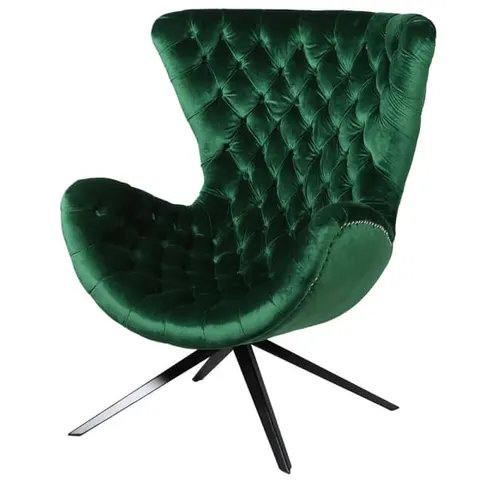 Fotel welurowy Boscobel Emerald zielony aksamit zdobione oparcie