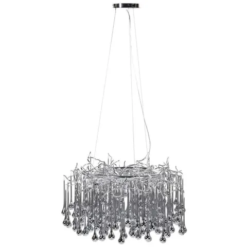 Żyrandol Silver Branch 85 cm – srebrny ze szklanymi kroplami