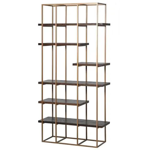 Regał Oxford Bronze 100x205 cm brązowa rama z 6 dębowymi półkami