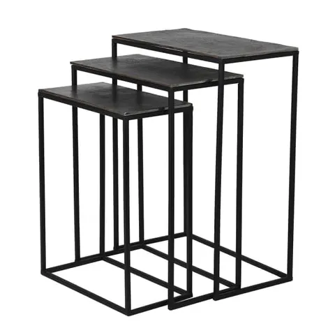 Trzy stoliki boczne Black Manresa czarne żelazo i aluminium trzy rozmiary