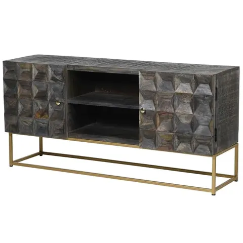Komoda szafka TV Eccleston 125 cm szerokości drewno mango żelazna podstawa złota