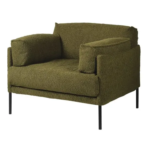 Fotel Simple Green Boucle 110x86 cm bukla czarne nóżki poduchy
