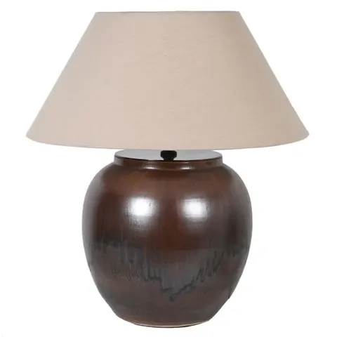 Lampa stołowa Mayfair Brown 71 cm porcelana lniany kremowy abażur