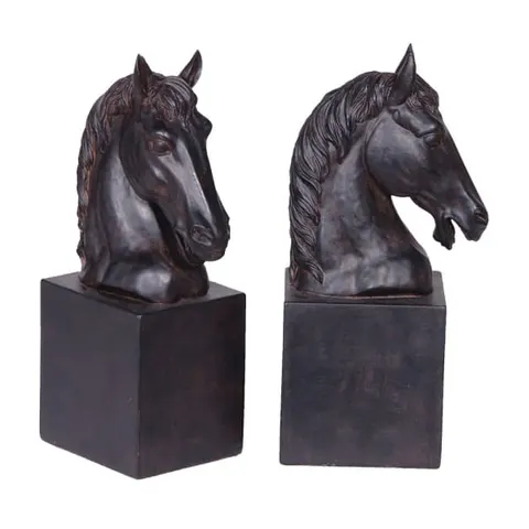 Podpórki do książek Horse Black 24,5 cm – czarne głowy koni z żywicy
