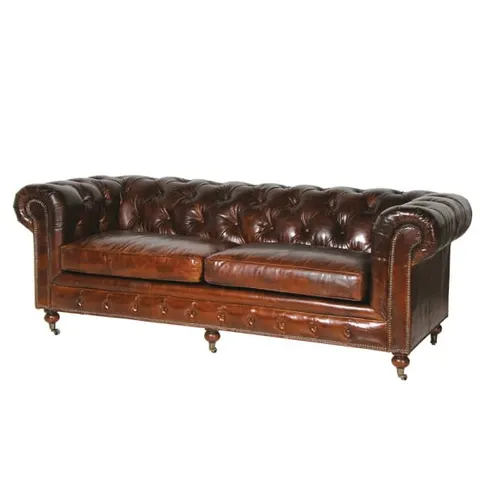 Skórzana Sofa Chesterfield Brown III 224 cm brązowa skóra