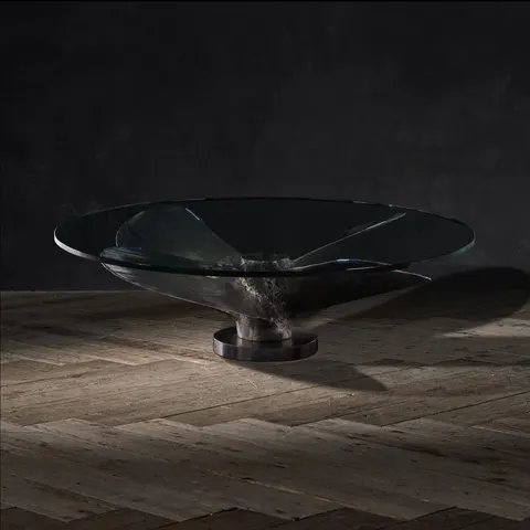 Stolik kawowy Junk Art Propeller 110 cm szklany blat podstawa śruba kutra rybackiego unikat