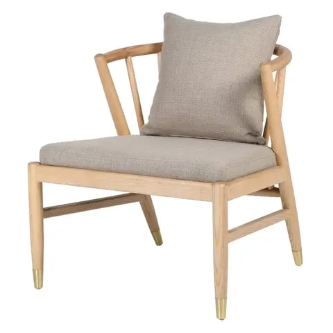 Fotel Chester Simple 70 cm drewniany jesion poduszka lniane obicie
