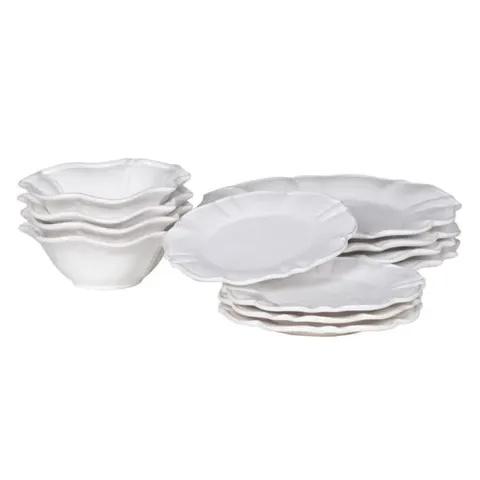 Komplet Scallope White 12 elementów talerze i miski dolomit