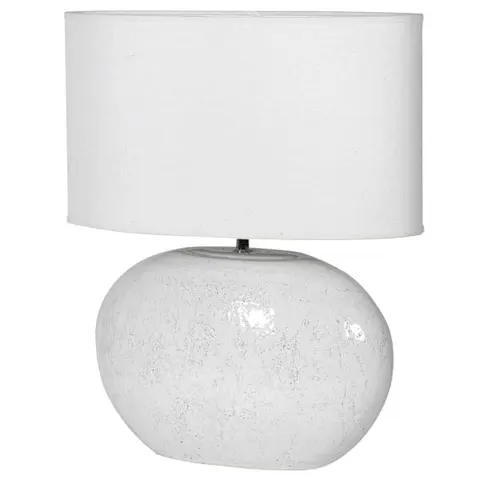 Biała lampa stołowa Oval 52 cm ceramiczna podstawa bawełniany abażur