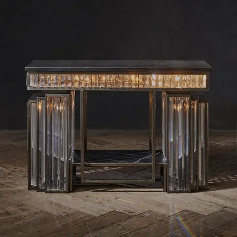 Konsola Rex 120 cm – szkło optyczne, żelazo i podświetlenie LED
