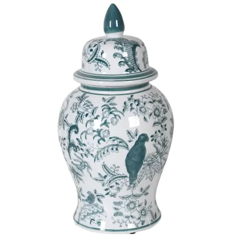 Waza dekoracyjna Parrot amfora ceramiczna 46 cm biel zieleń