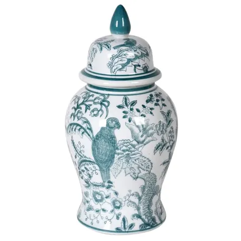 Waza dekoracyjna Parrot S amfora ceramiczna 37 cm biel zieleń