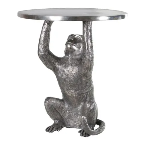Stolik Monkey Silver designerski srebrny stolik boczny aluminium małpa