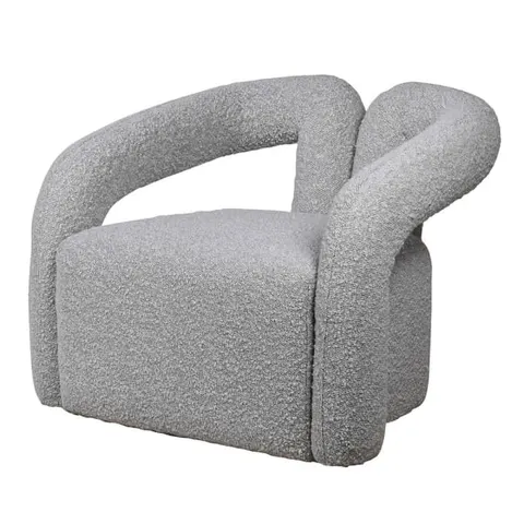 Fotel Camden Grey 85 cm – szary fotel boucle z rzeźbiarskim oparciem