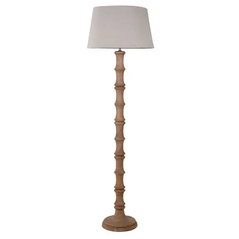 Lampa podłogowa Wooden Telcon 170 cm drewno mango beżowy lniany abażur