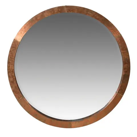 Okrągłe lustro Leicester Copper 91,5 cm miedziana rama efekt postarzenia