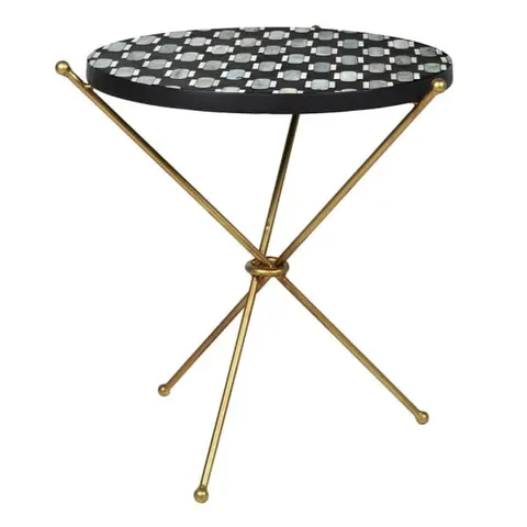 Stolik boczny Belize Green 45 cm stolik inkrustowany kością złote nóżki