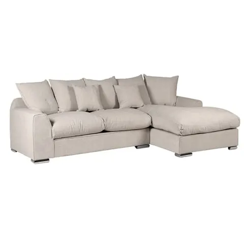 Narożnik Boscobel 260 cm narożna sofa jasny beż poduszki len bawełna