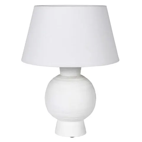 Biała lampa stołowa White Terracotta S 54 abażur lniany