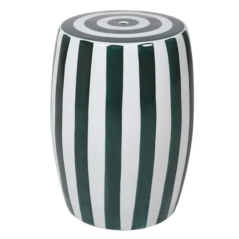 Stołek ceramiczny Bremner Green siedzisko zieleń biel paski