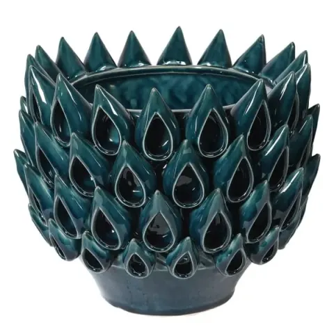 Wazon ceramiczny Organic 24 cm niebieski wazon zdobiony dekoracja do salonu i jadalni