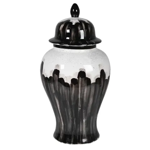 Waza w stylu Hampton Brush 57 cm czerń i biel ceramiczna waza