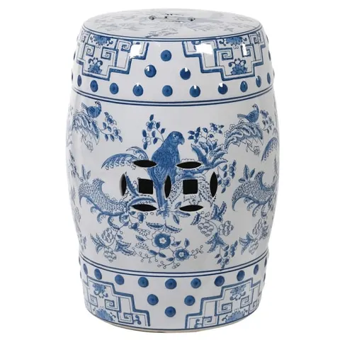 Stołek ceramiczny Parrot 45 cm - stolik ceramiczny niebieski biel