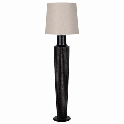 Lampa stojąca Junio 166 cm czarna podstawa kremowy lniany abażur