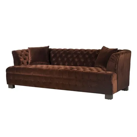 Brązowa sofa Velvet Chocolate 242 cm z dekoracyjnymi guzikami